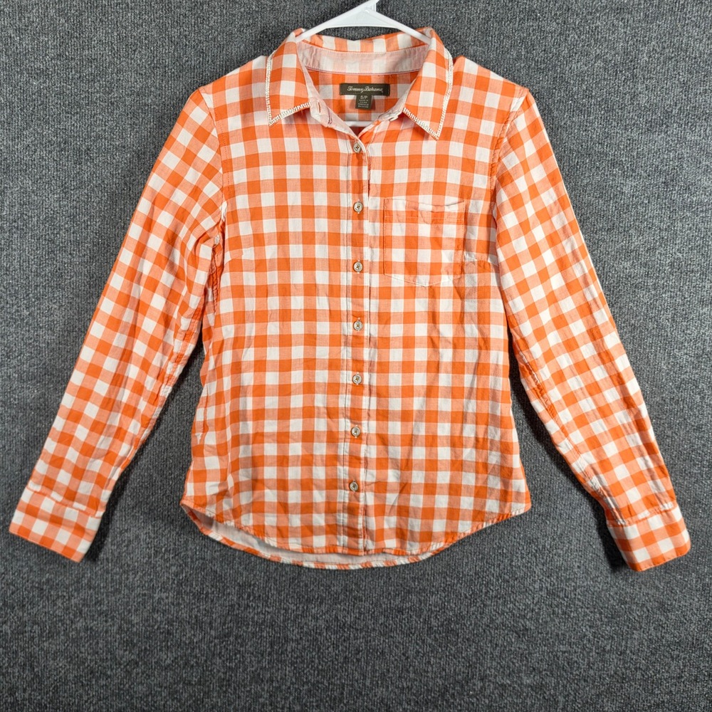 Tommy Bahama Shirt Womens Small Western Gingham Beaded Collar Trim